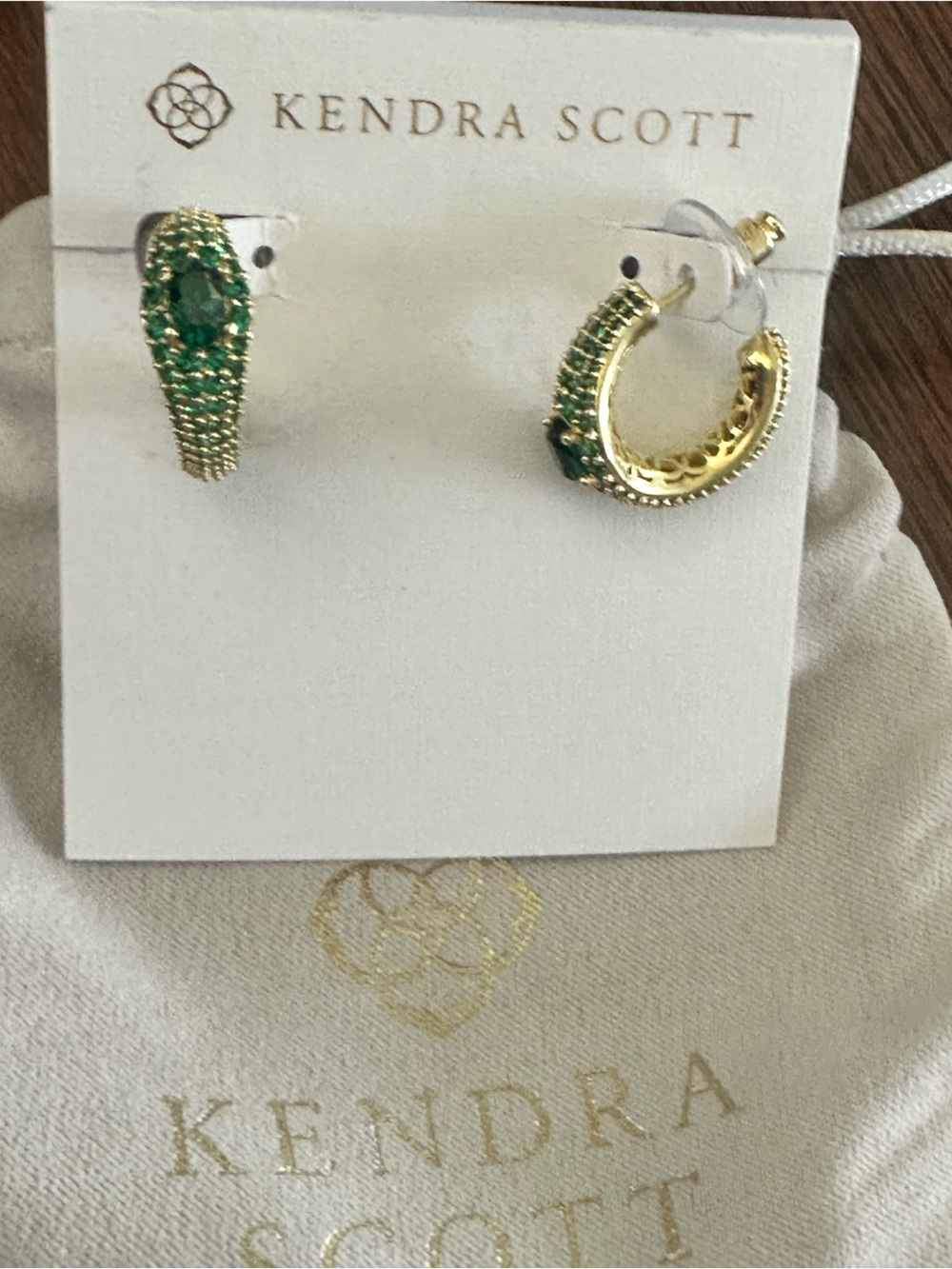 NWT Kendra Scott Bella Gold Hoop Earrings Dark Green Crystal Pavé Statement - Picture 3 of 4